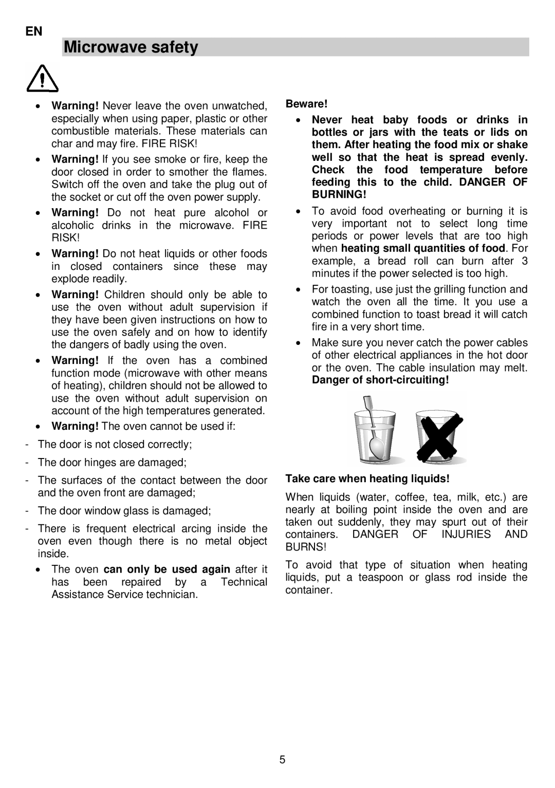 AEG MCC3880E-M user manual Microwave safety, Take care when heating liquids 