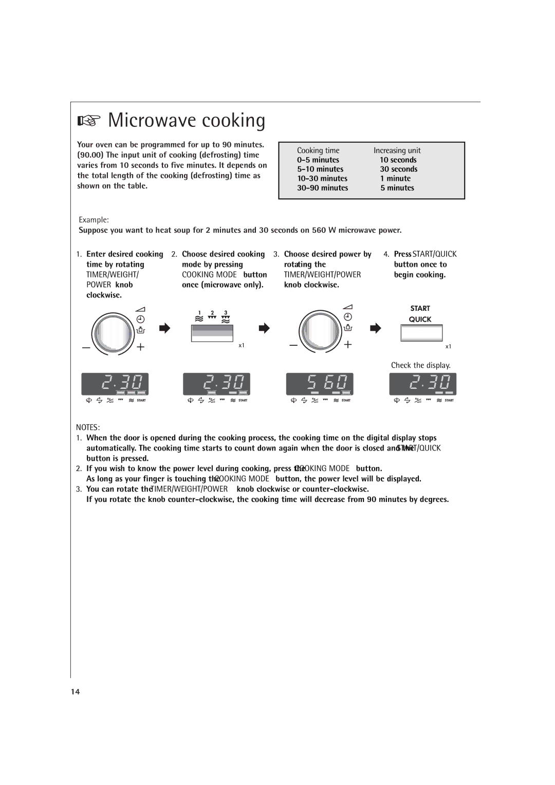 AEG MCD1761E, MCD1751E manual Microwave cooking, Example, Cooking time Increasing unit, Power knob, Check the display 