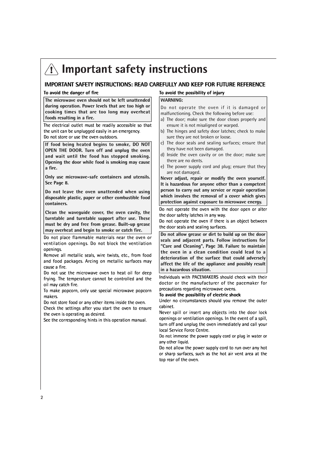 AEG MCD1761E, MCD1751E manual Important safety instructions 