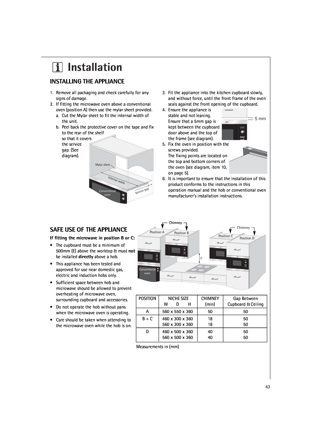 AEG MCD1751E, MCD1761E manual Installation, Installing The Appliance, Safe Use Of The Appliance 
