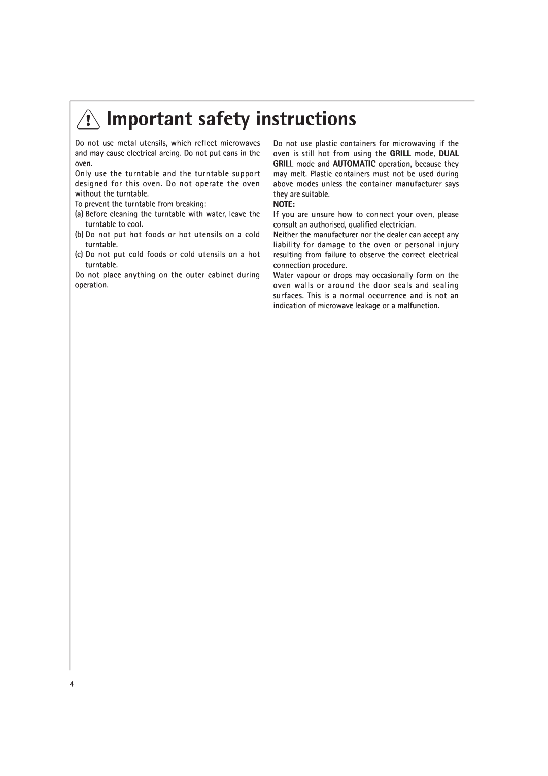 AEG MCD1761E, MCD1751E manual Important safety instructions, To prevent the turntable from breaking 