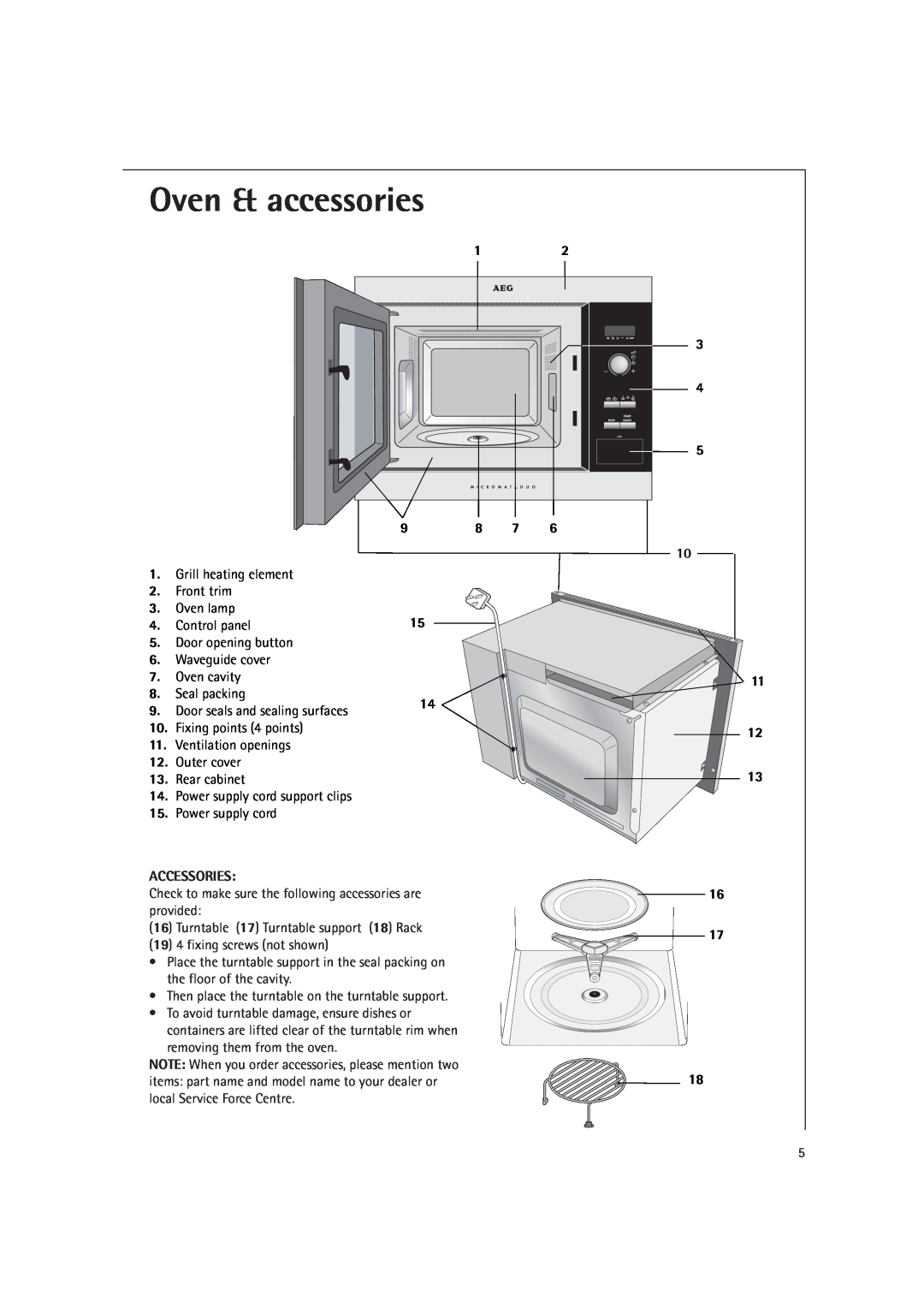 AEG MCD1751E, MCD1761E manual Oven & accessories, Accessories, Check to make sure the following accessories are 