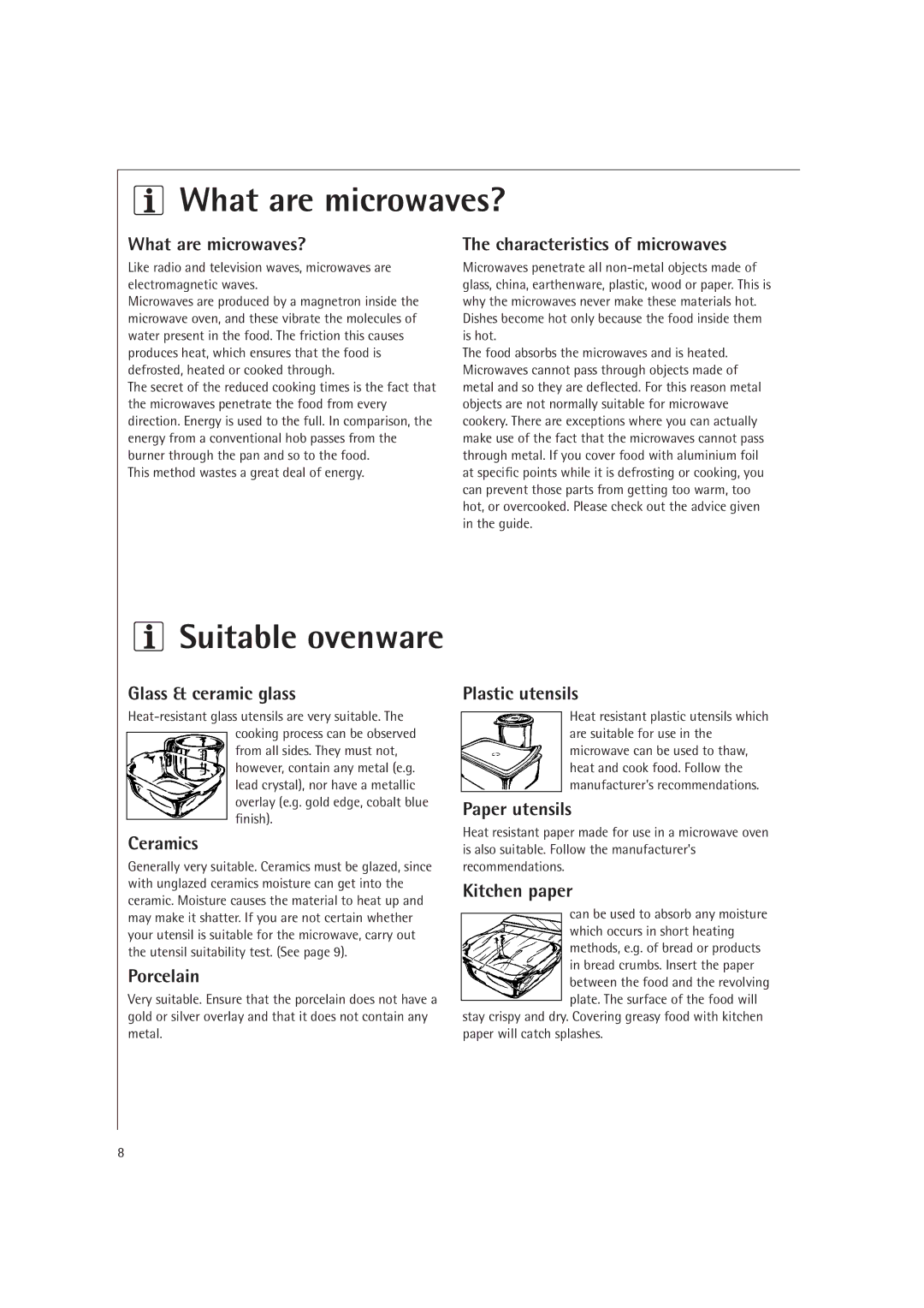 AEG MCD2661E, MCD2660E operating instructions What are microwaves?, Suitable ovenware 