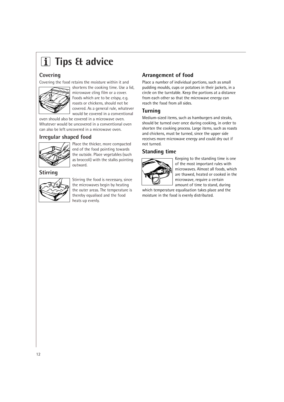 AEG MCD2661E, MCD2660E operating instructions Covering, Irregular shaped food, Stirring 