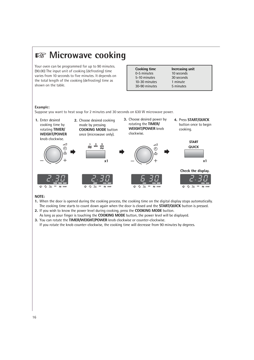 AEG MCD2661E, MCD2660E operating instructions Cooking time Increasing unit, Example, Weight/Power, Check the display 