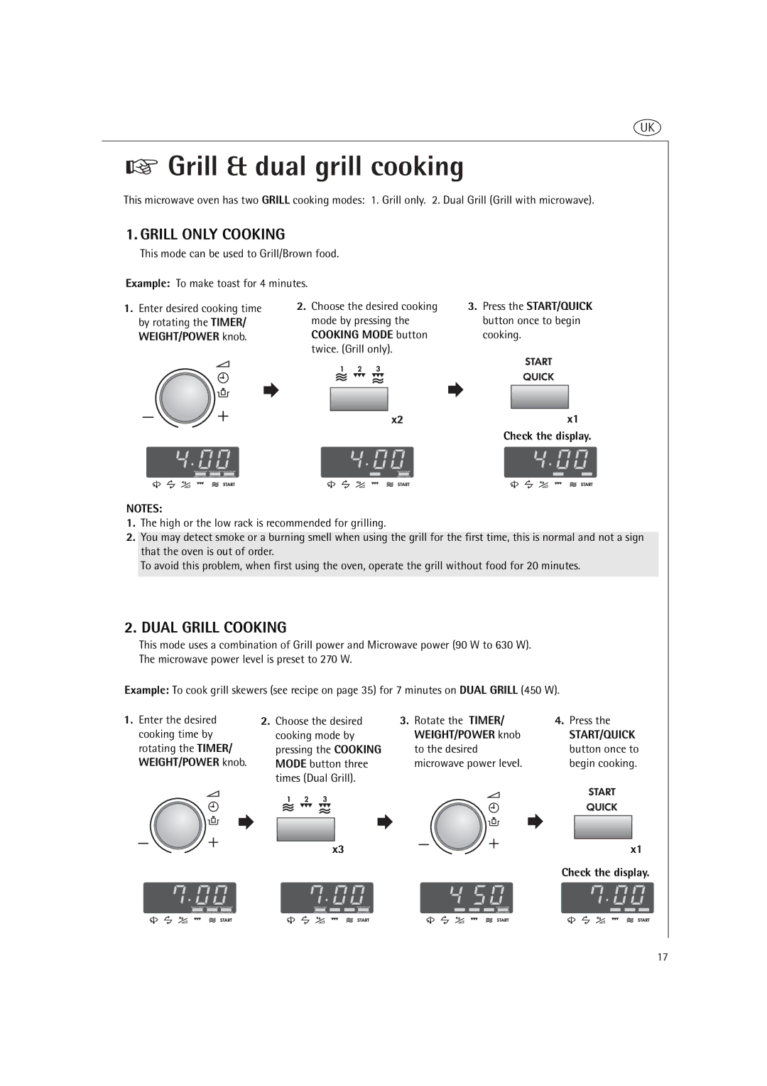 AEG MCD2660E, MCD2661E operating instructions Grill & dual grill cooking, Grill only Cooking, Dual Grill Cooking 