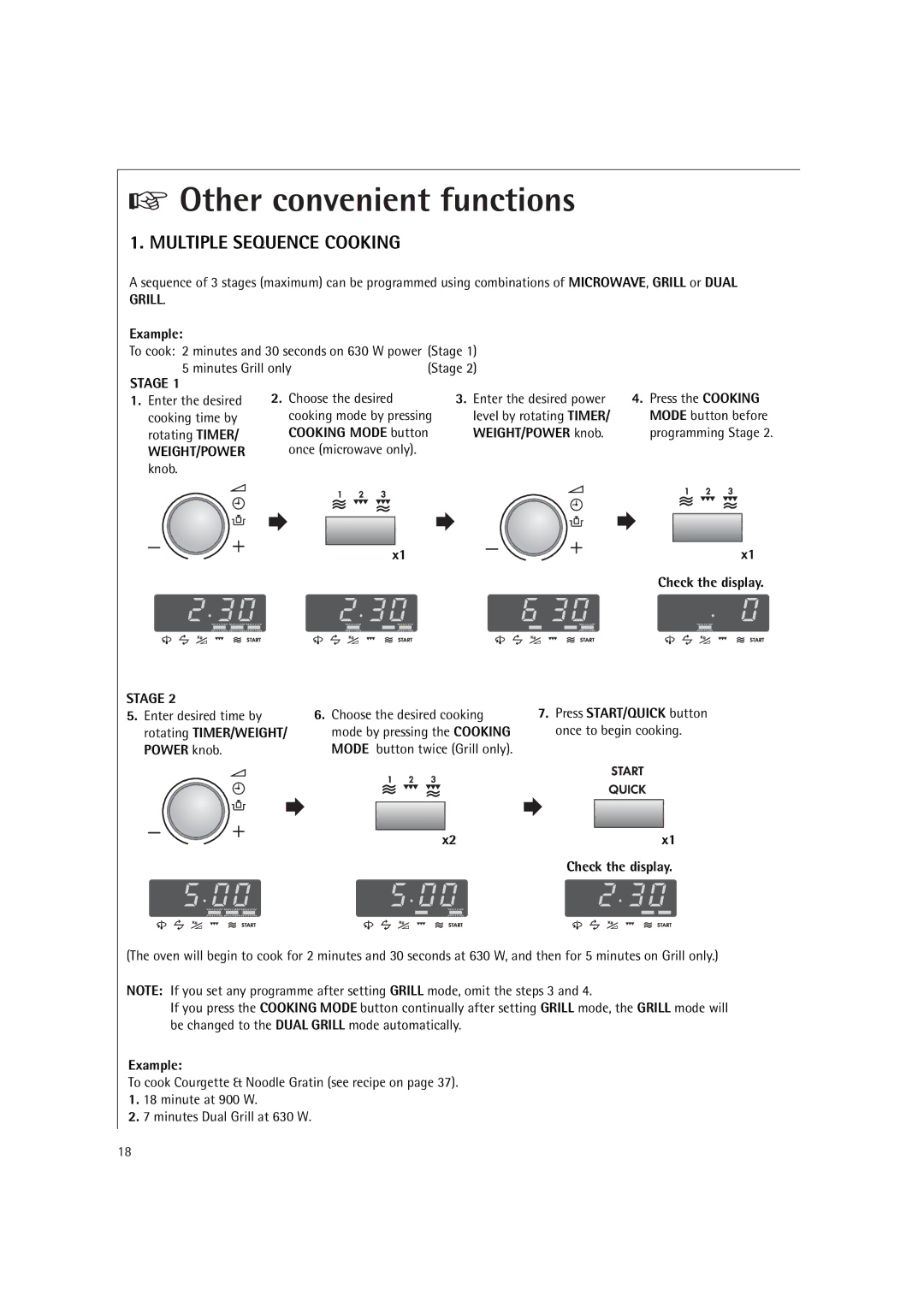 AEG MCD2661E, MCD2660E operating instructions Other convenient functions, Multiple Sequence Cooking, Example, Stage 