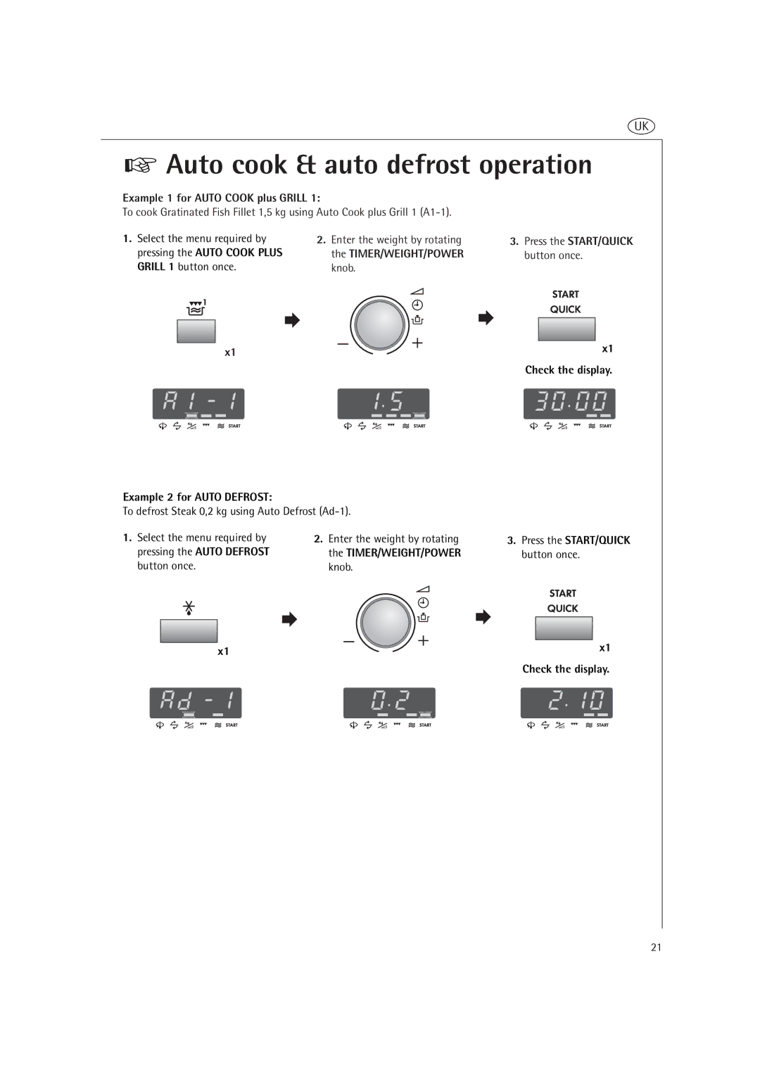 AEG MCD2660E, MCD2661E operating instructions Example 1 for Auto Cook plus Grill, Knob 