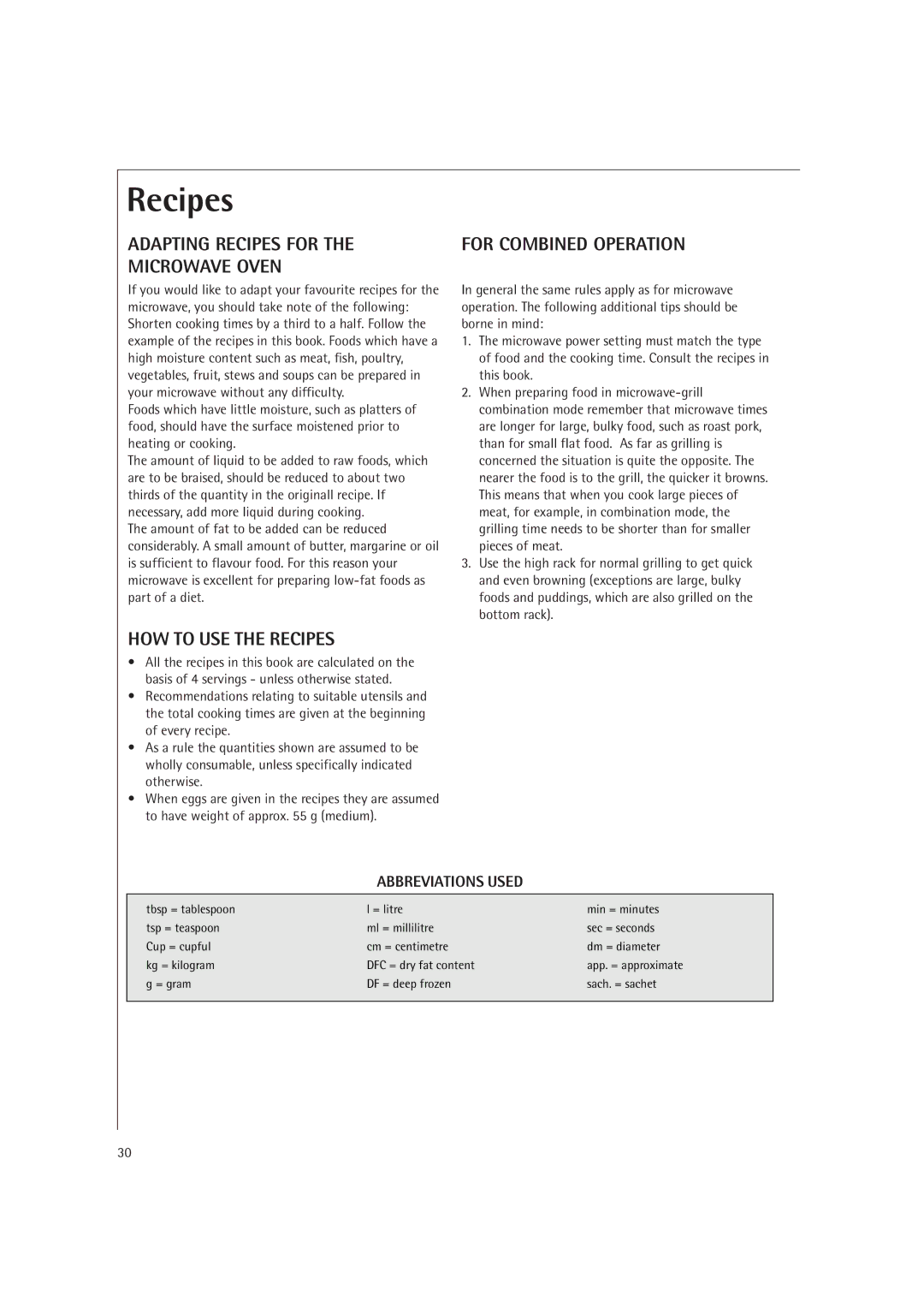 AEG MCD2661E, MCD2660E operating instructions Adapting Recipes for Microwave Oven 