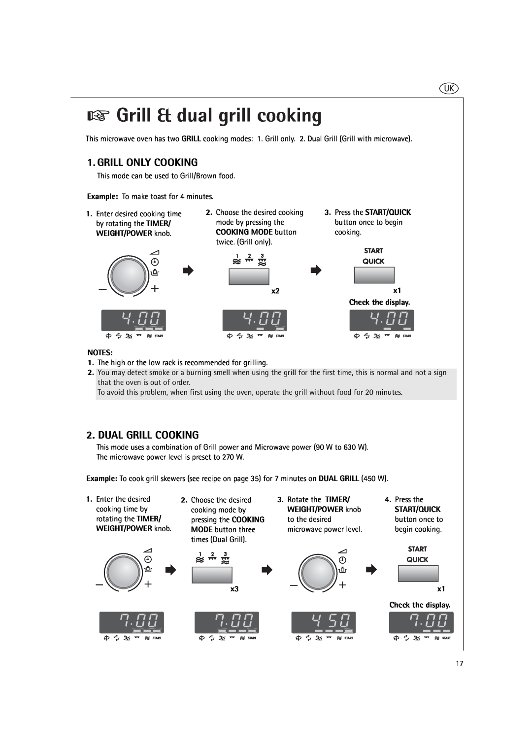 AEG MCD2660E, MCD2661E operating instructions Grill & dual grill cooking, Grill Only Cooking, Dual Grill Cooking 