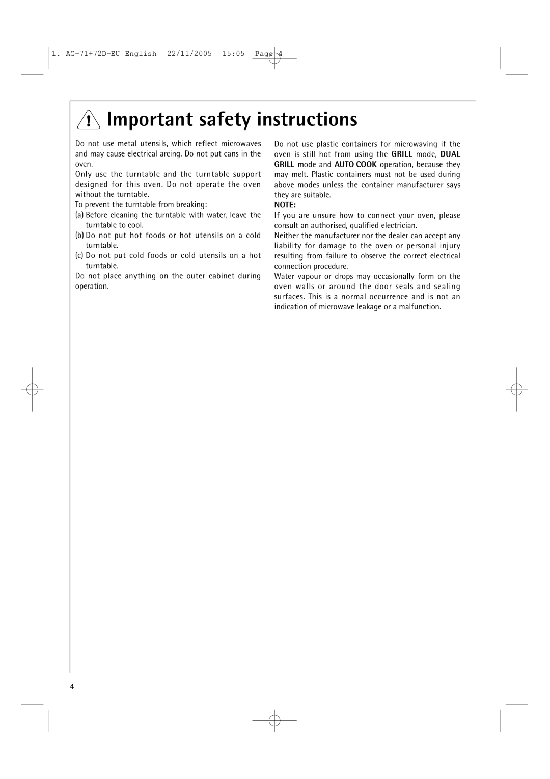 AEG MCD2661EM user manual Important safety instructions 