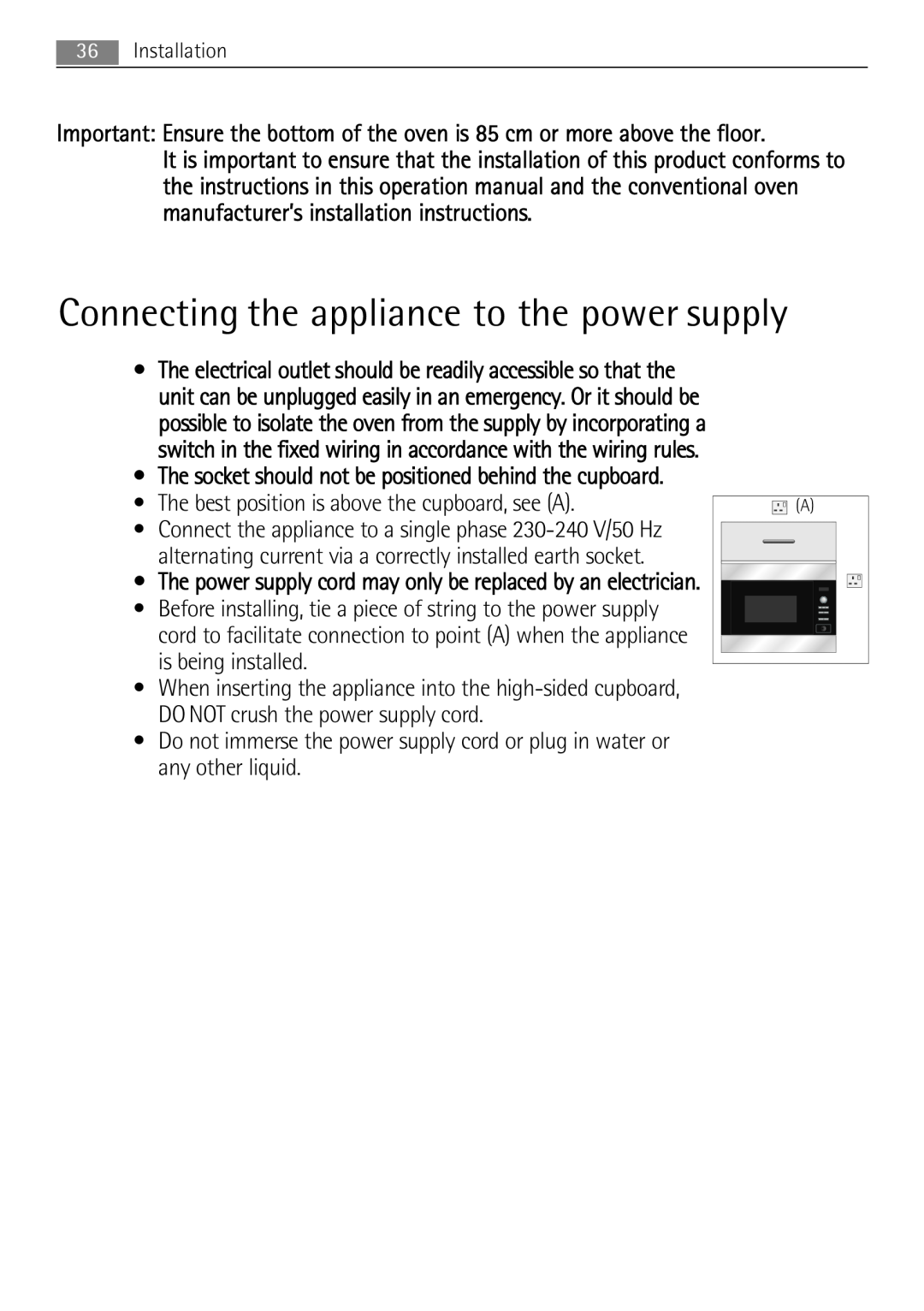 AEG MCD2662E user manual Connecting the appliance to the power supply 