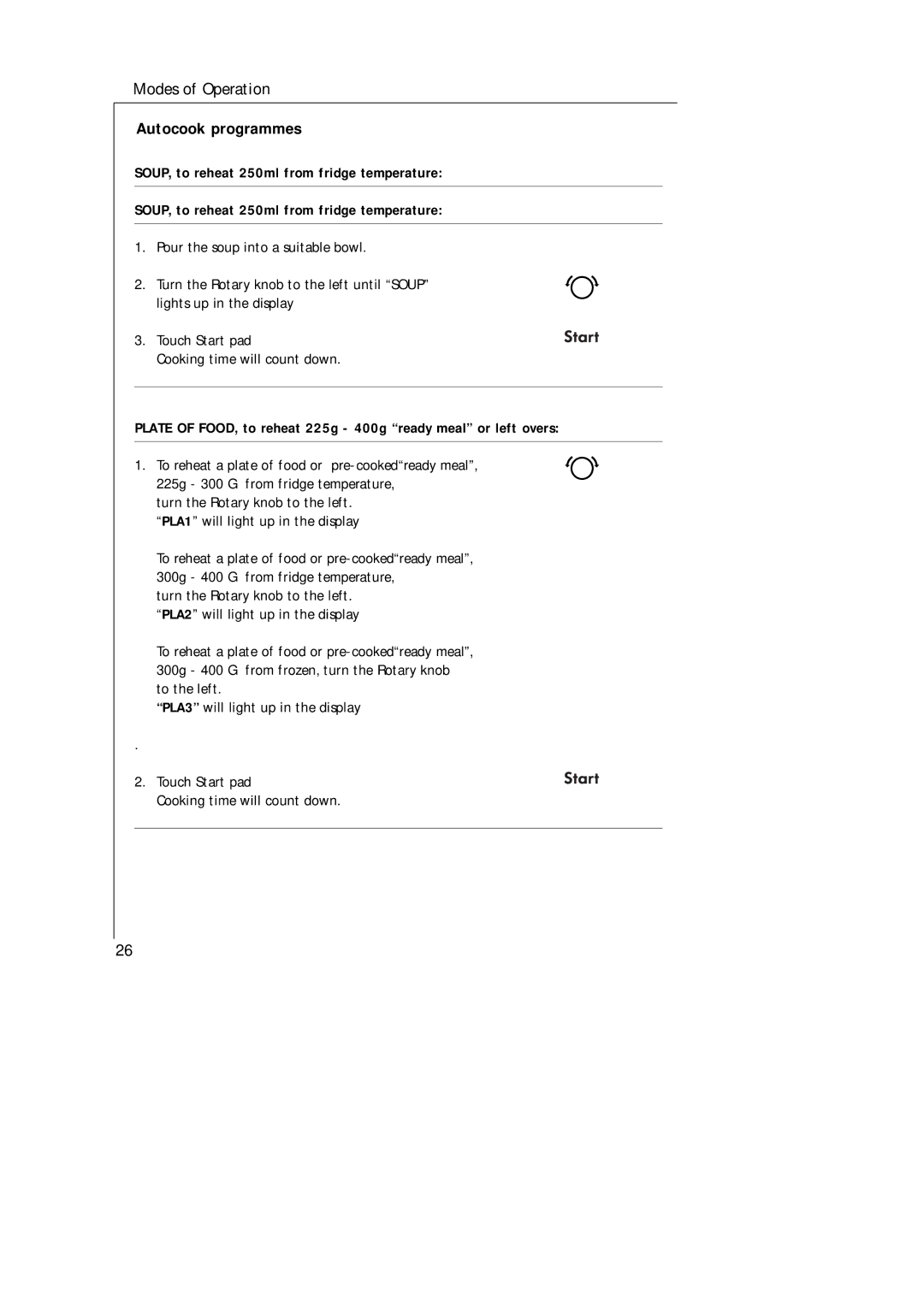 AEG MCD_274 manual Autocook programmes, SOUP, to reheat 250ml from fridge temperature 