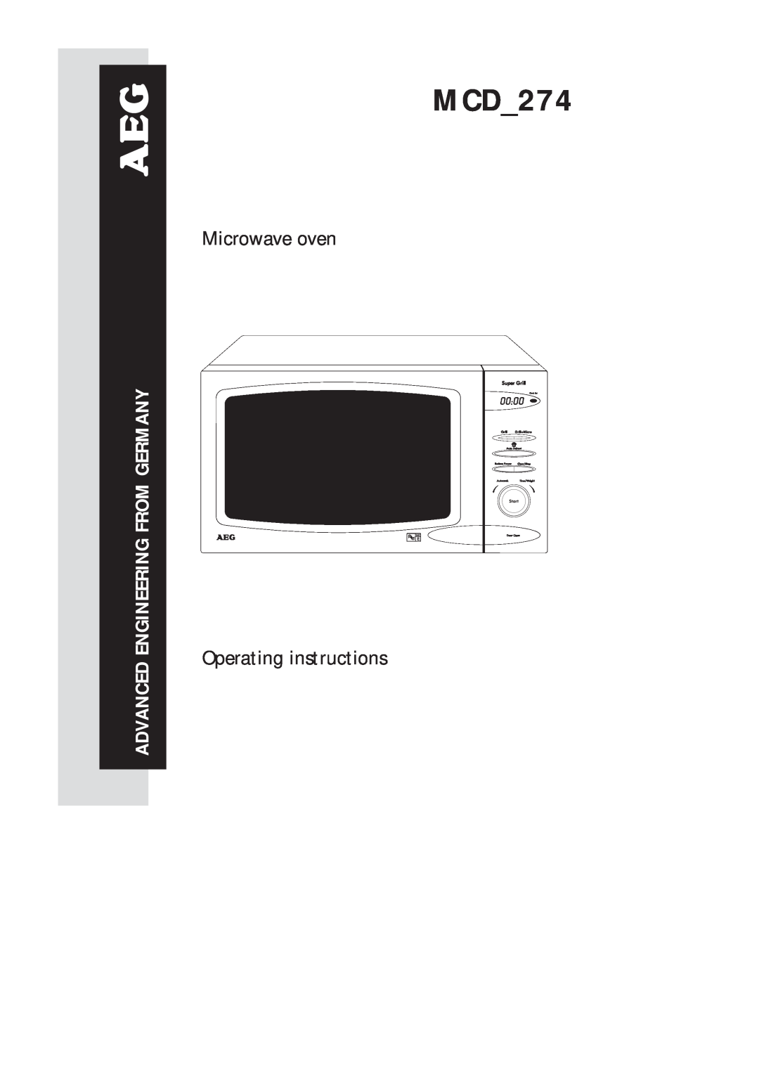 AEG MCD_274 manual MCD274, Advanced Engineering From Germany, Microwave oven, Operating instructions, 900W 
