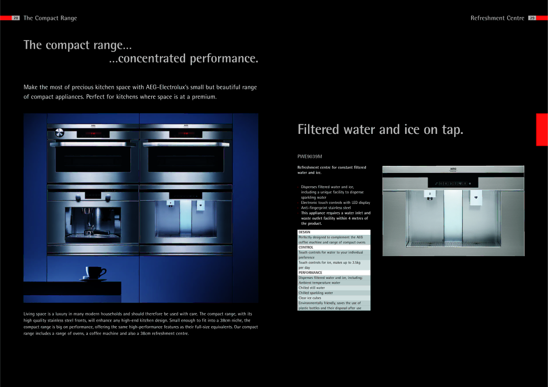 AEG Ovens manual Filtered water and ice on tap 