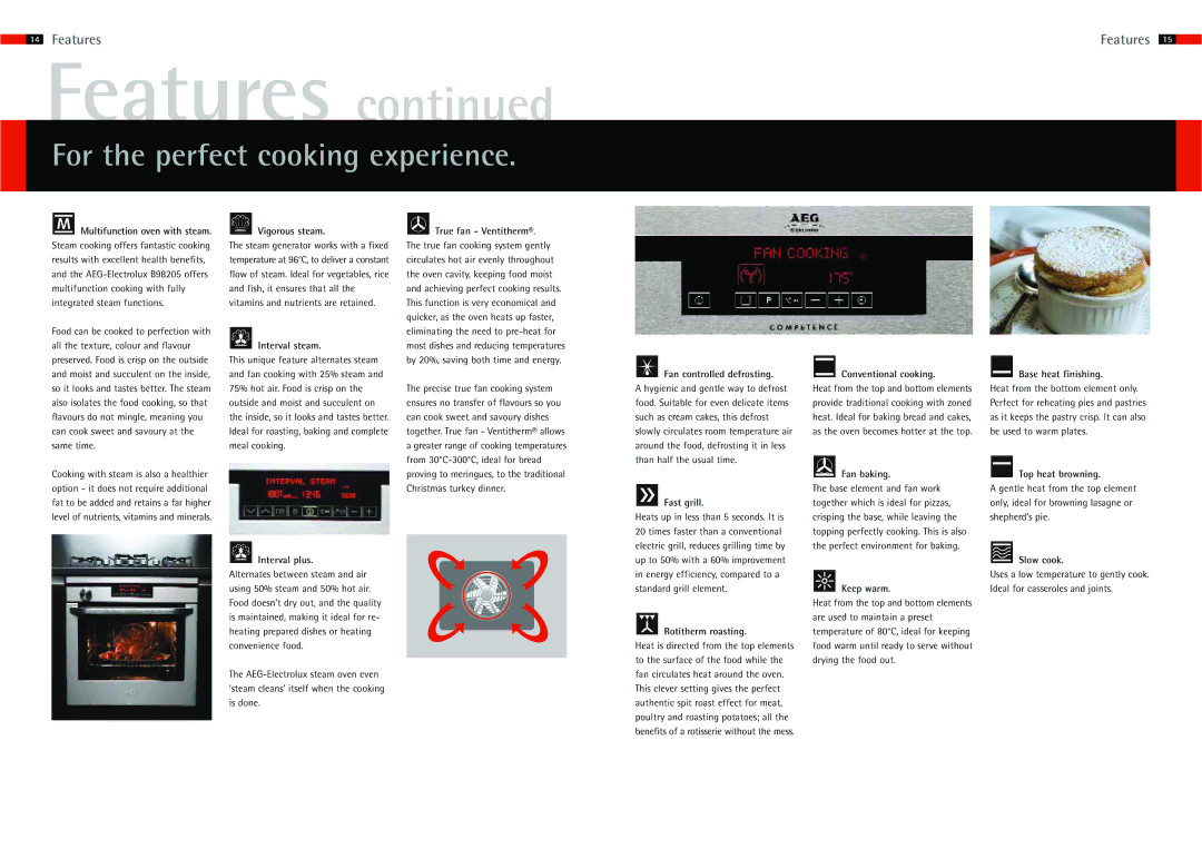 AEG Ovens manual Features, For the perfect cooking experience 