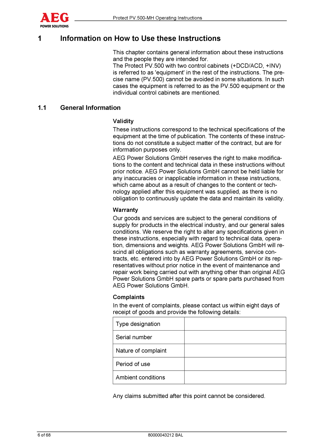 AEG PV.500-MH manual Information on How to Use these Instructions, General Information, Validity, Warranty, Complaints 