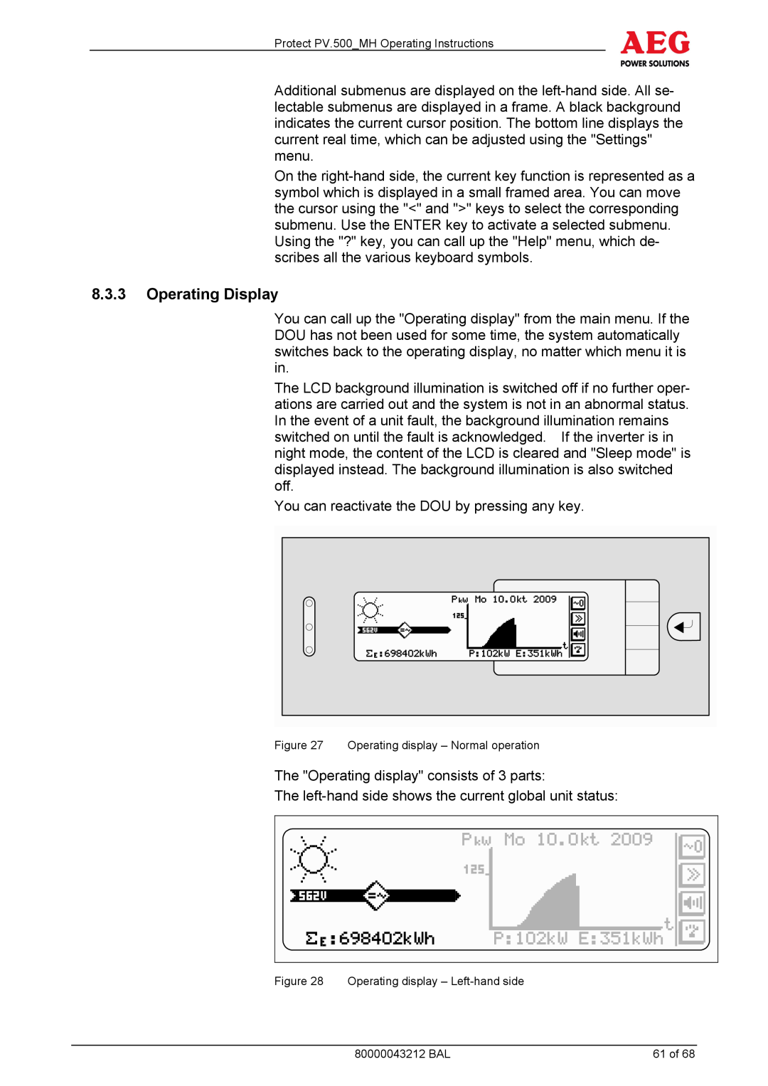 AEG PV.500-MH manual 8.3.3Operating Display 