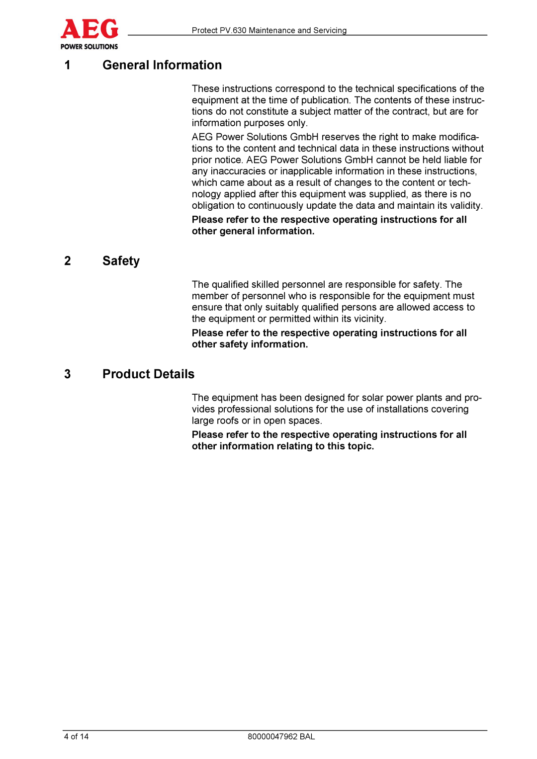 AEG PV.630 manual General Information 