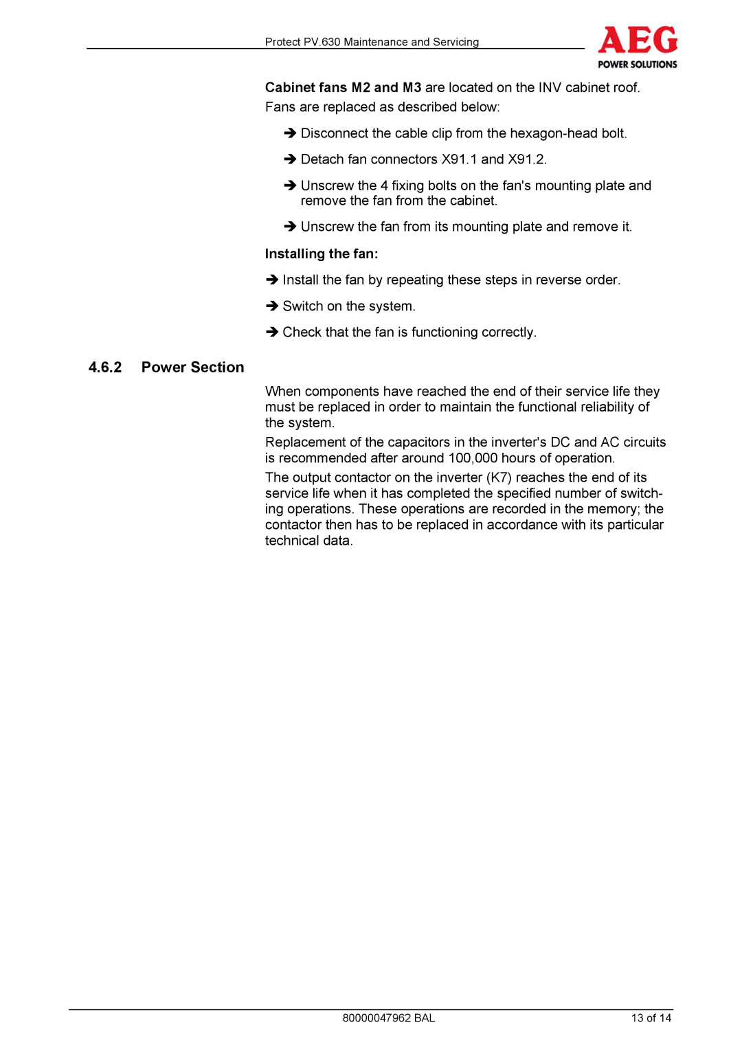 AEG PV.630 manual Power Section 