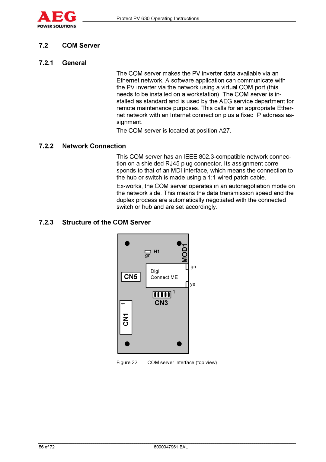 AEG PV.630 manual COM Server General, Network Connection, Structure of the COM Server 