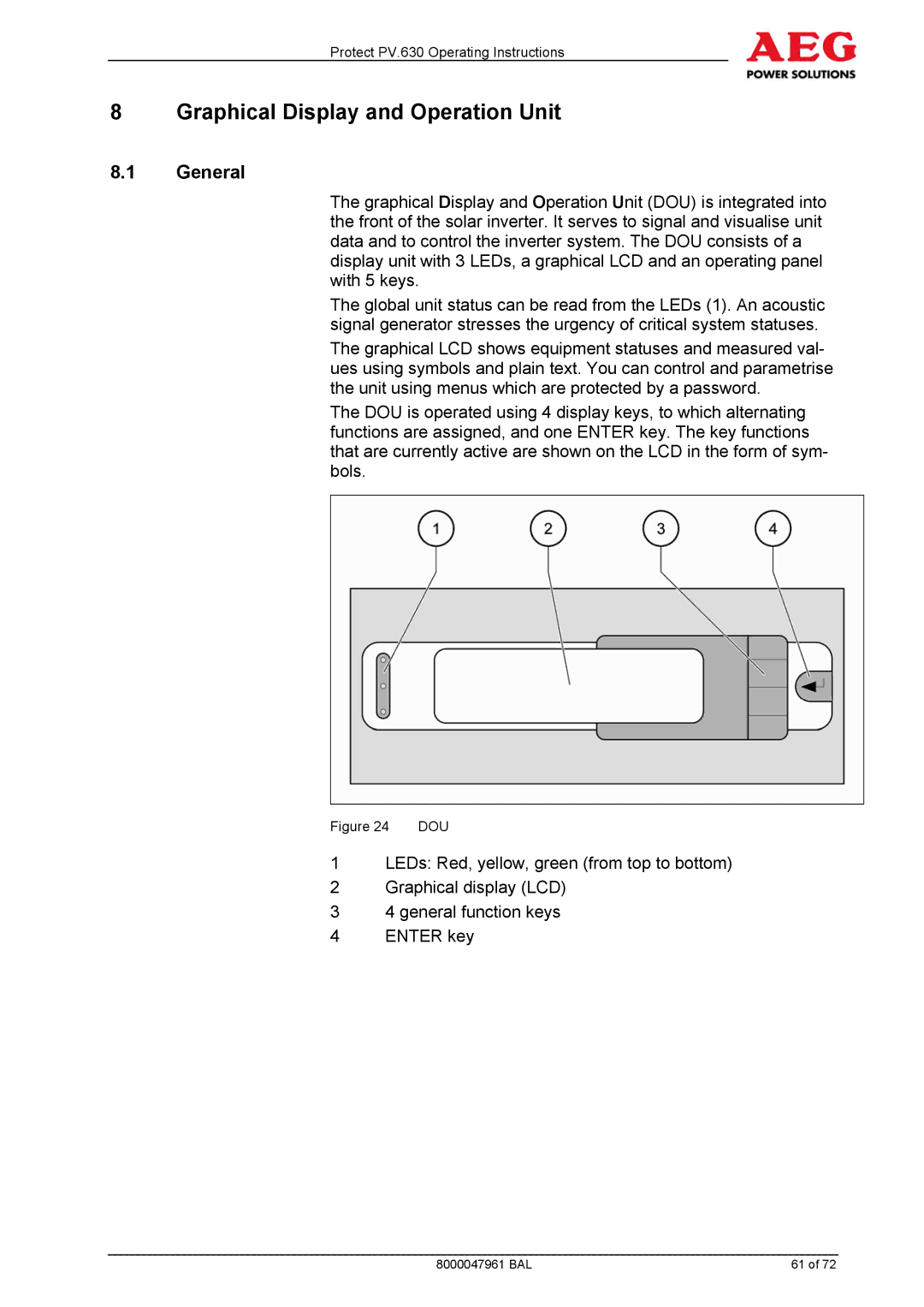 AEG PV.630 manual Graphical Display and Operation Unit, Dou 