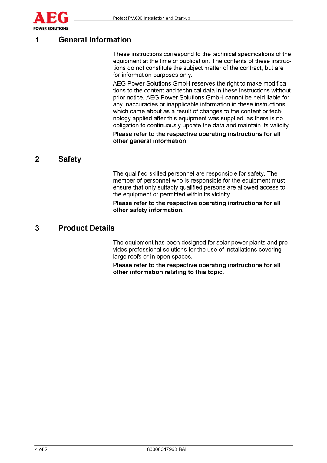 AEG PV.630 manual General Information, Safety 