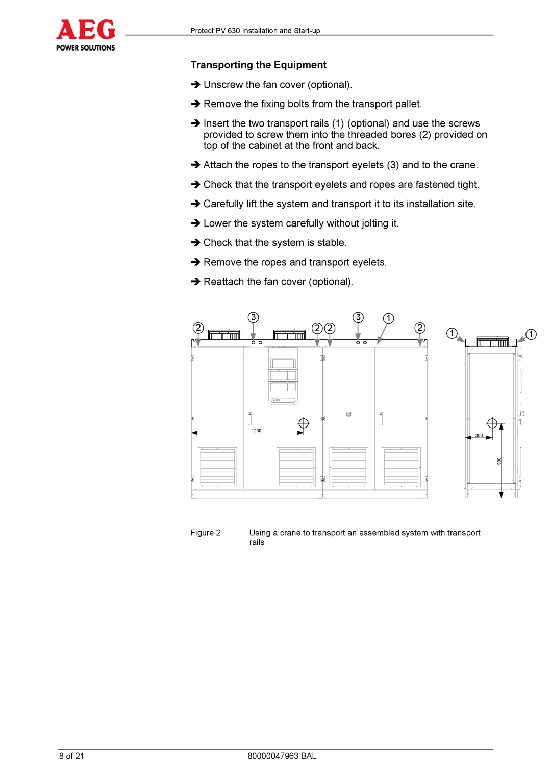 AEG PV.630 manual Transporting the Equipment 