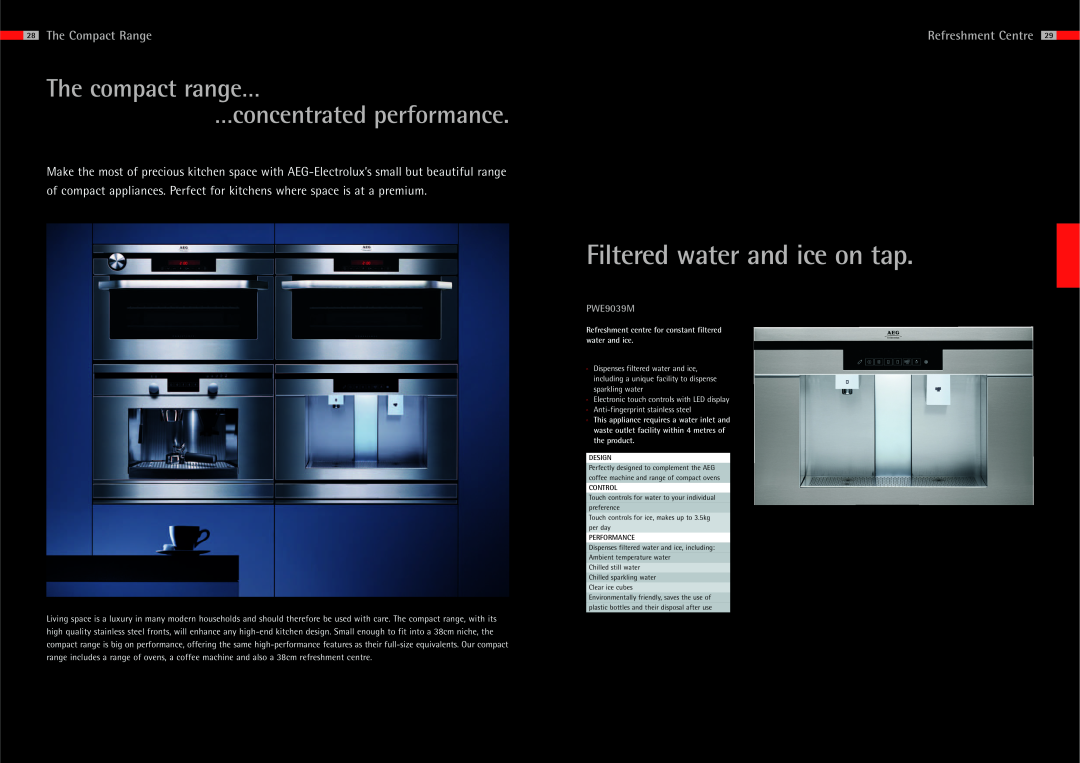 AEG PWE9039M manual Filtered water and ice on tap, The compact range… …concentrated performance, The Compact Range 