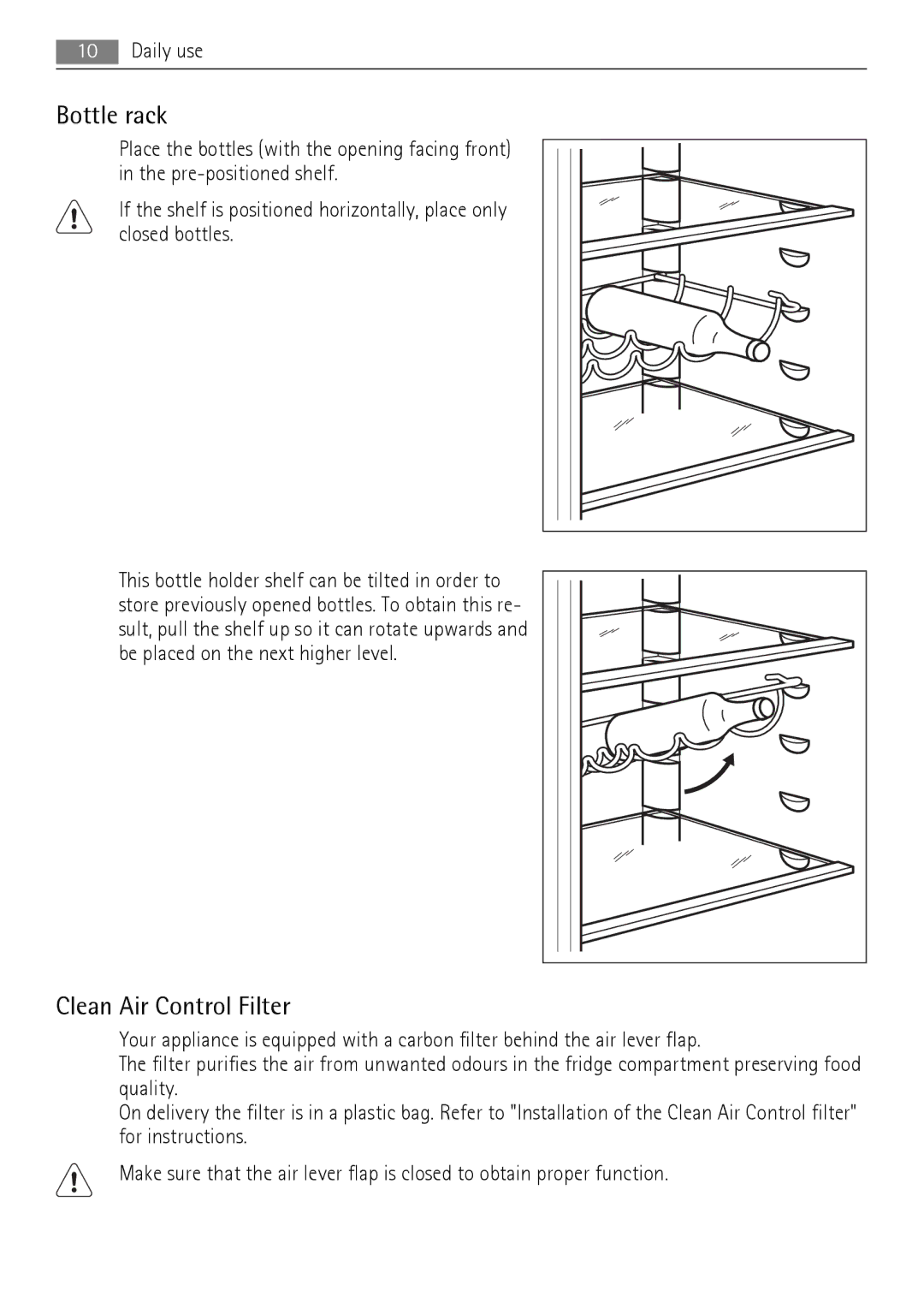 AEG QR2520X, QR2520W manual Bottle rack, Clean Air Control Filter 