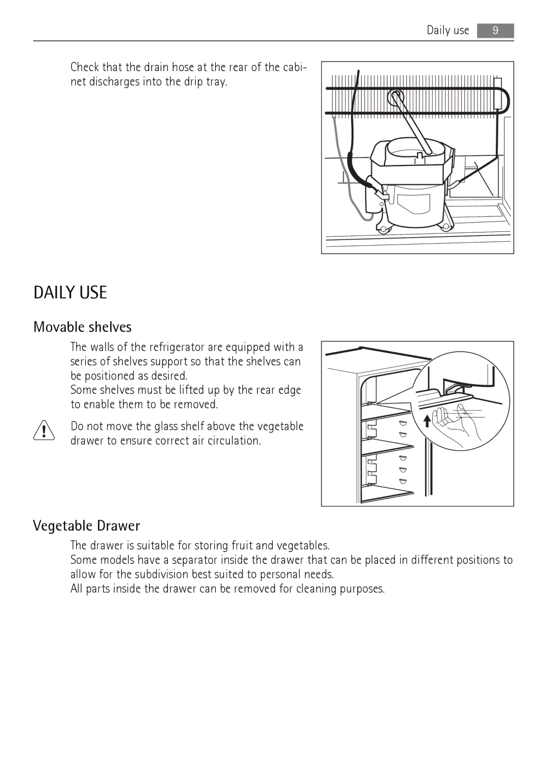 AEG QR2520W, QR2520X manual Daily USE, Movable shelves, Vegetable Drawer 