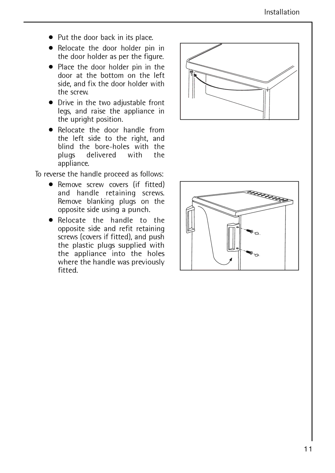 AEG S 60150 TK manual Put the door back in its place 