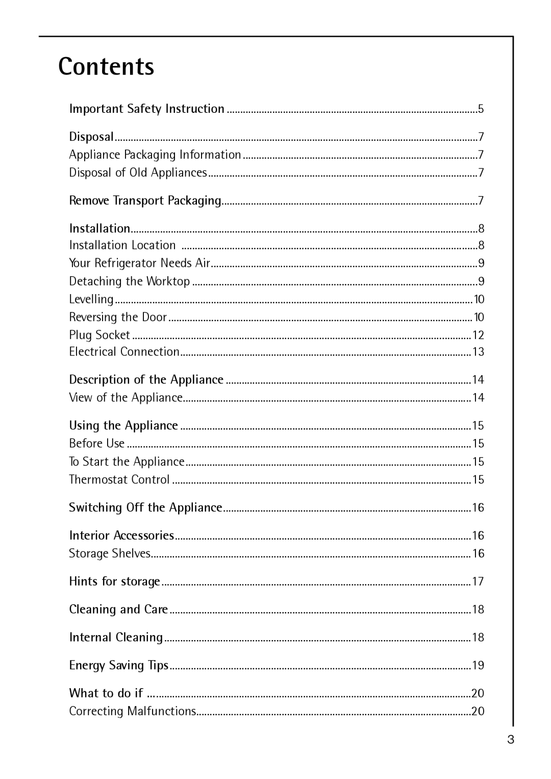 AEG S 60150 TK manual Contents 