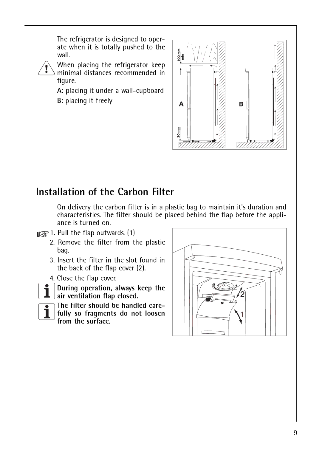 AEG S 75400 KG8, 200372733 manual Installation of the Carbon Filter 