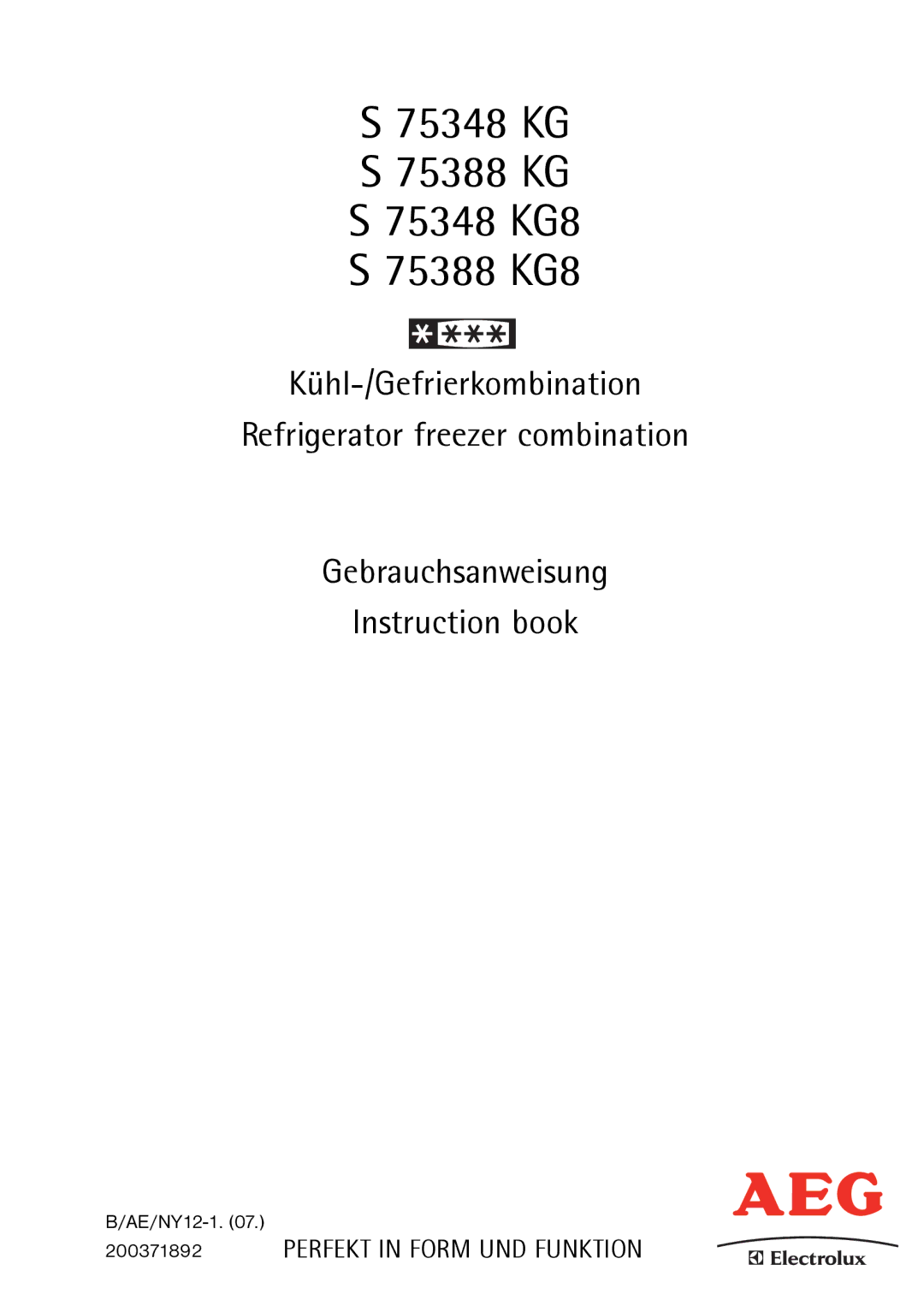 AEG S 75348 KG, S75348 KG8, S 75388 KG8 manual 75348 KG 75388 KG 75348 KG8 75388 KG8 