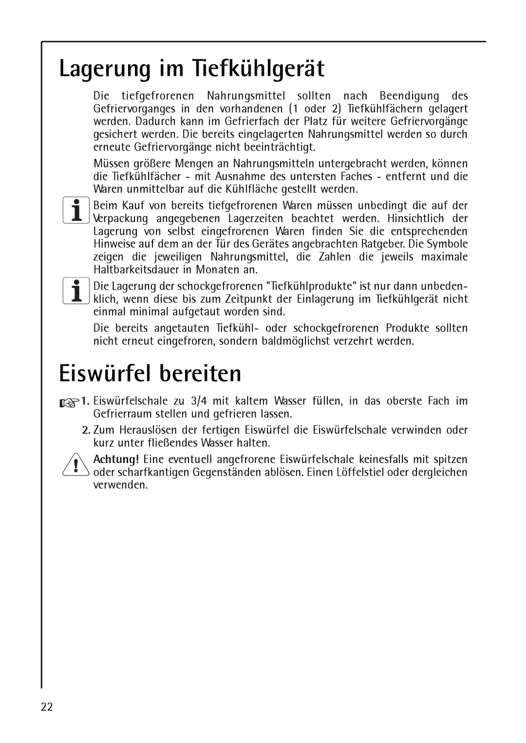 AEG S 75388 KG8, S75348 KG8, S 75348 KG manual Lagerung im Tiefkühlgerät, Eiswürfel bereiten 