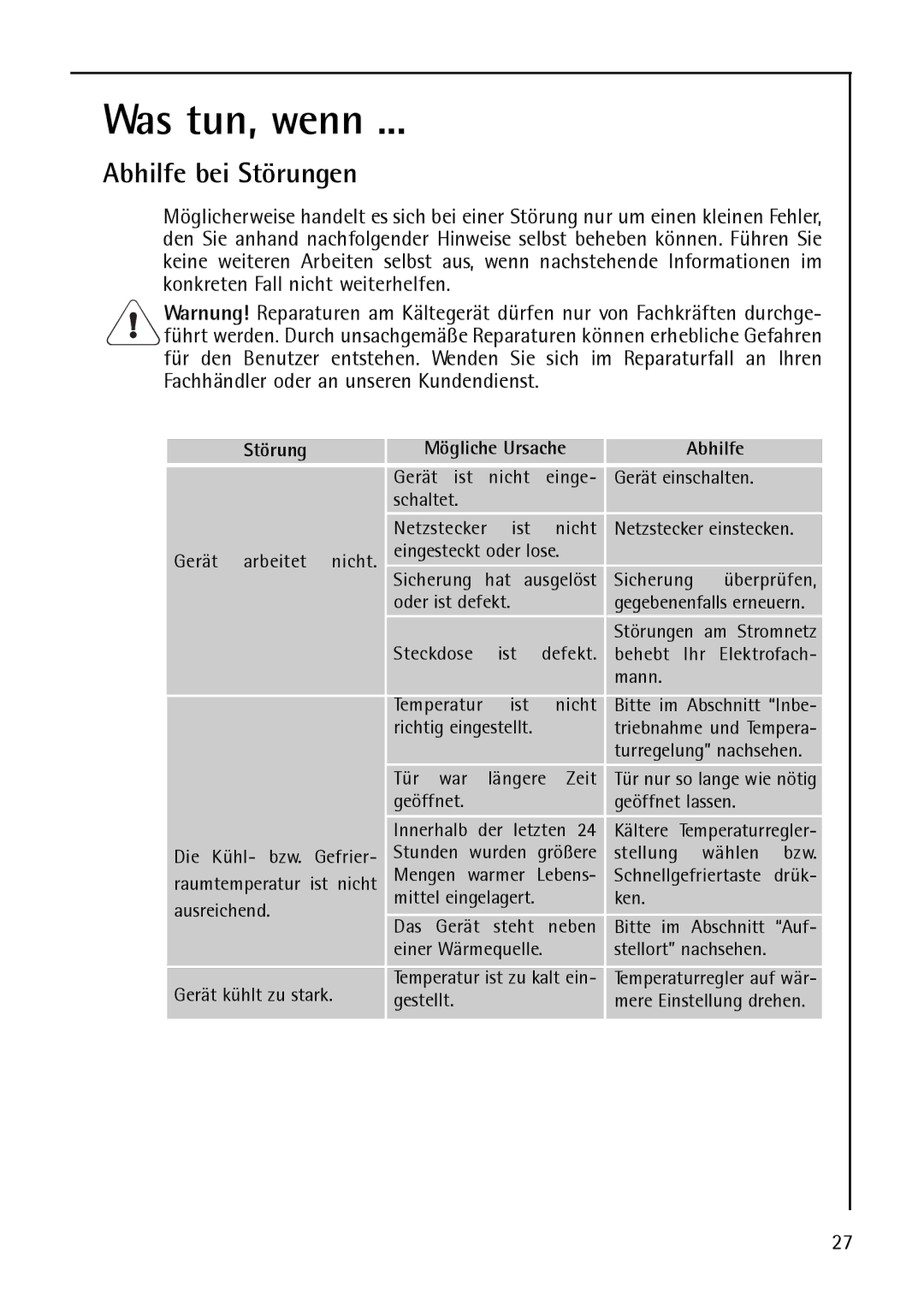 AEG S75348 KG8, S 75348 KG, S 75388 KG8 manual Was tun, wenn, Abhilfe bei Störungen 