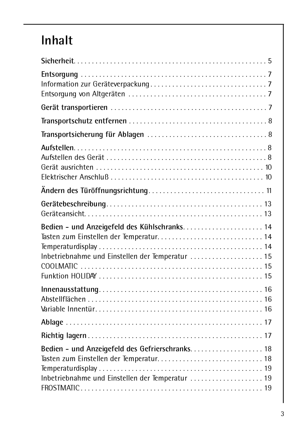 AEG S75348 KG8, S 75348 KG, S 75388 KG8 manual Inhalt, Ändern des Türöffnungsrichtung 