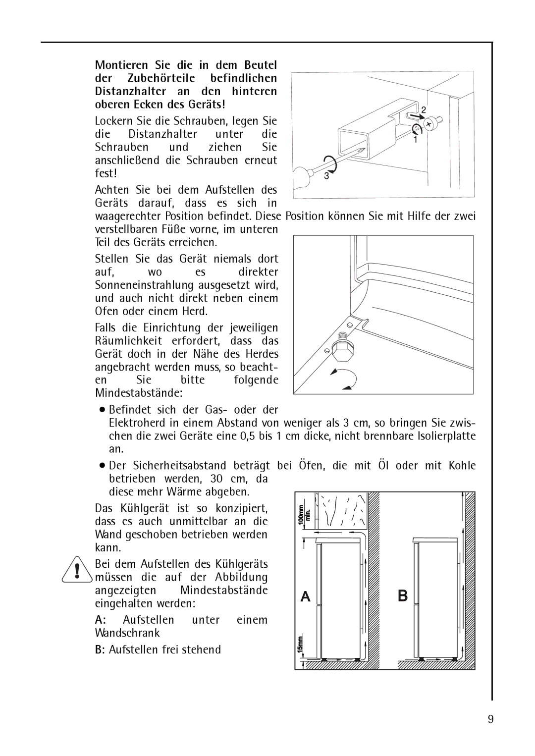 AEG S 75348 KG, S75348 KG8, S 75388 KG Fest, Eingehalten werden Aufstellen Unter Einem Wandschrank, Aufstellen frei stehend 