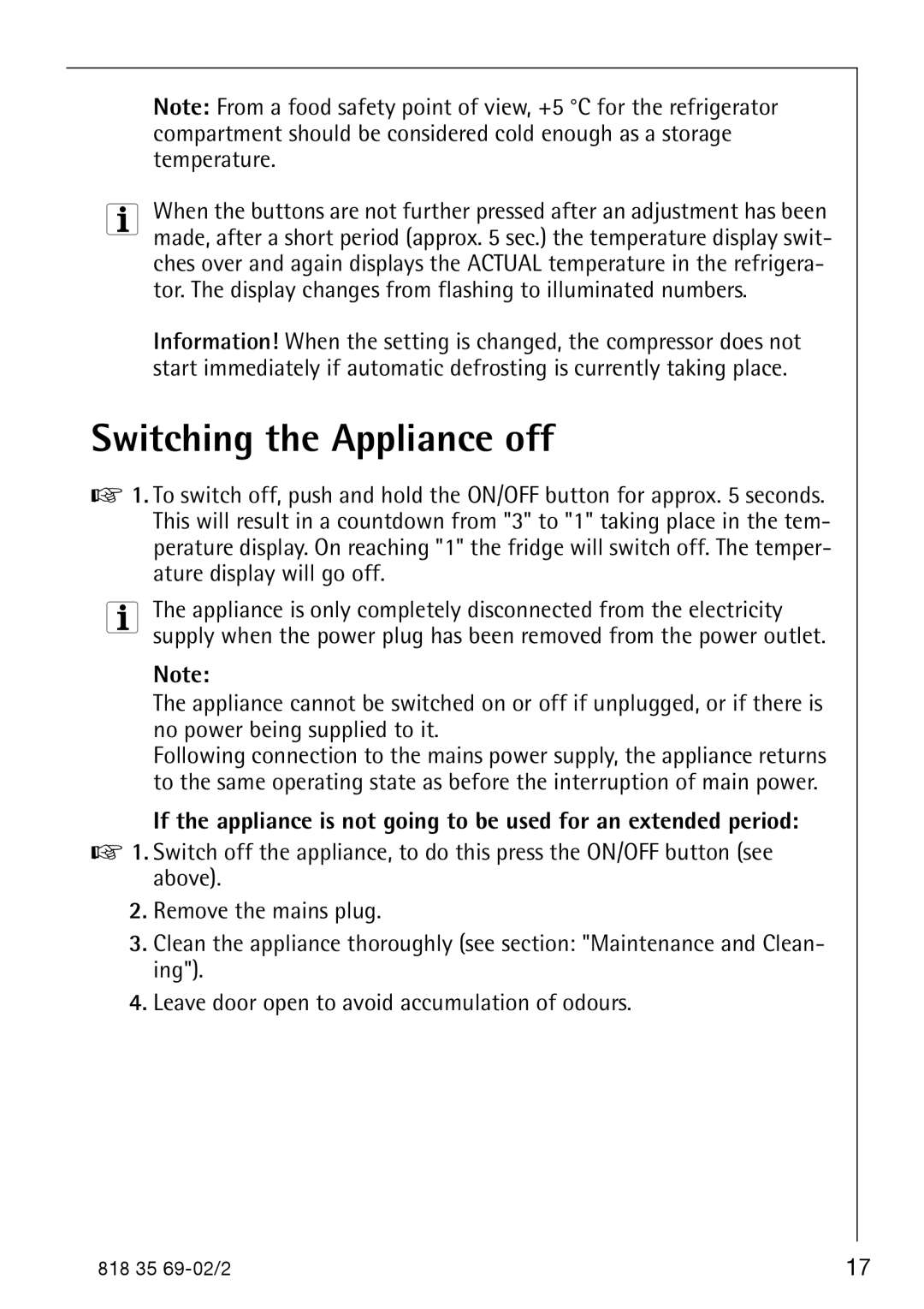 AEG S75578KG3 manual Switching the Appliance off 