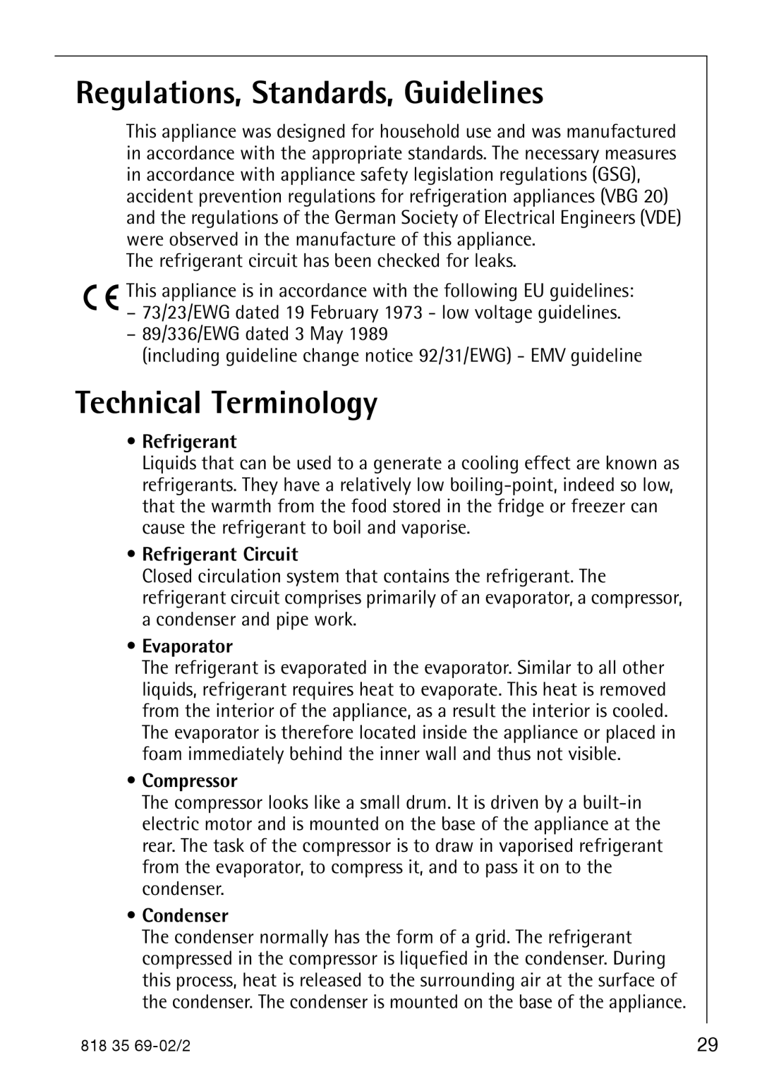 AEG S75578KG3 manual Regulations, Standards, Guidelines, Technical Terminology 