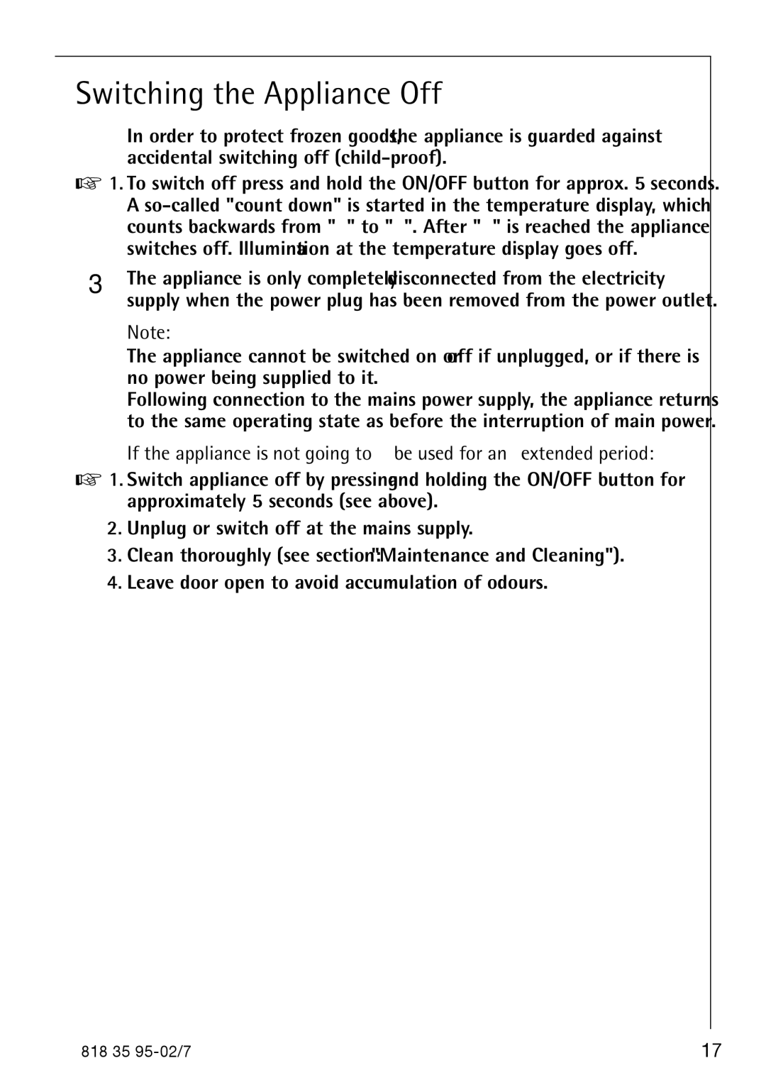 AEG S75578KG3 manual Switching the Appliance Off 