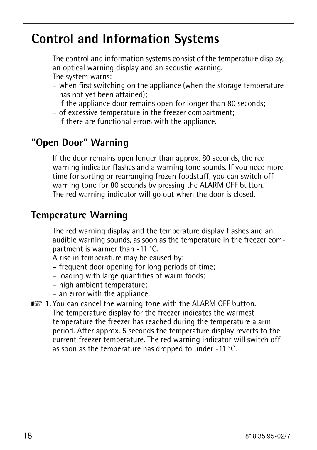 AEG S75578KG3 manual Red warning indicator will go out when the door is closed 