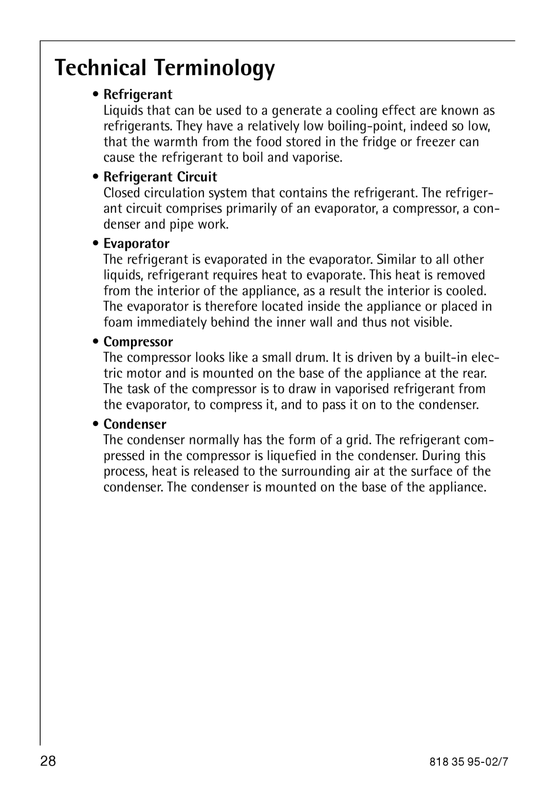 AEG S75578KG3 manual Technical Terminology 