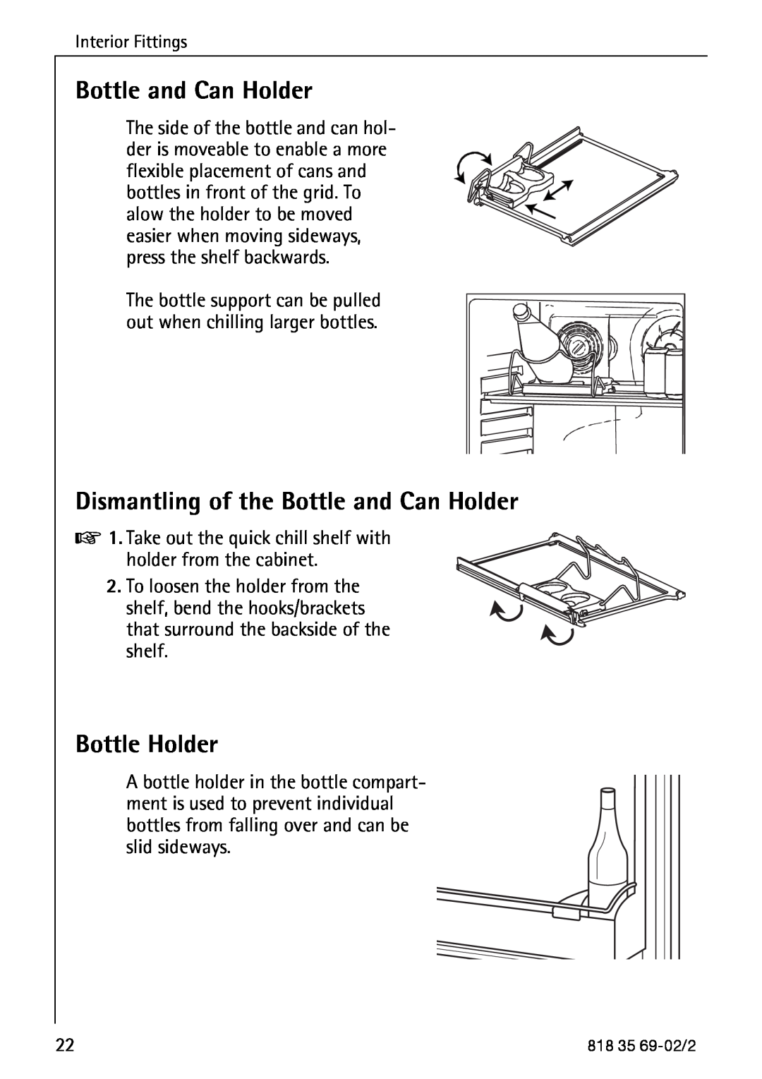 AEG S75578KG3 manual Dismantling of the Bottle and Can Holder, Bottle Holder 