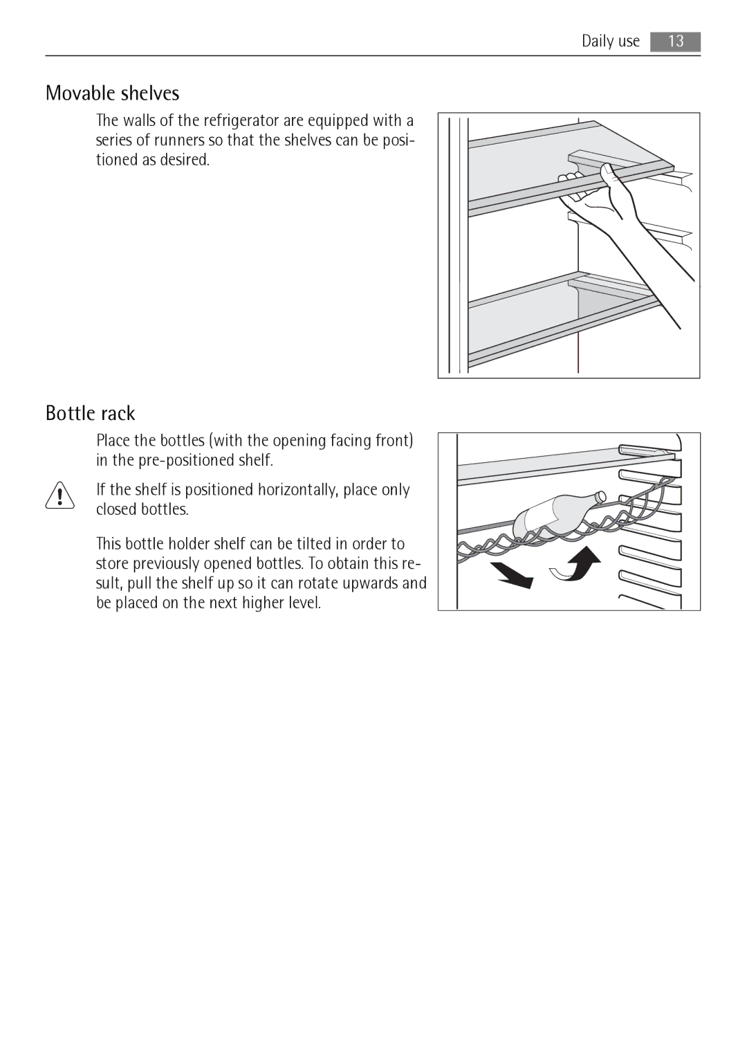 AEG S83200CMW0 user manual Movable shelves, Bottle rack 