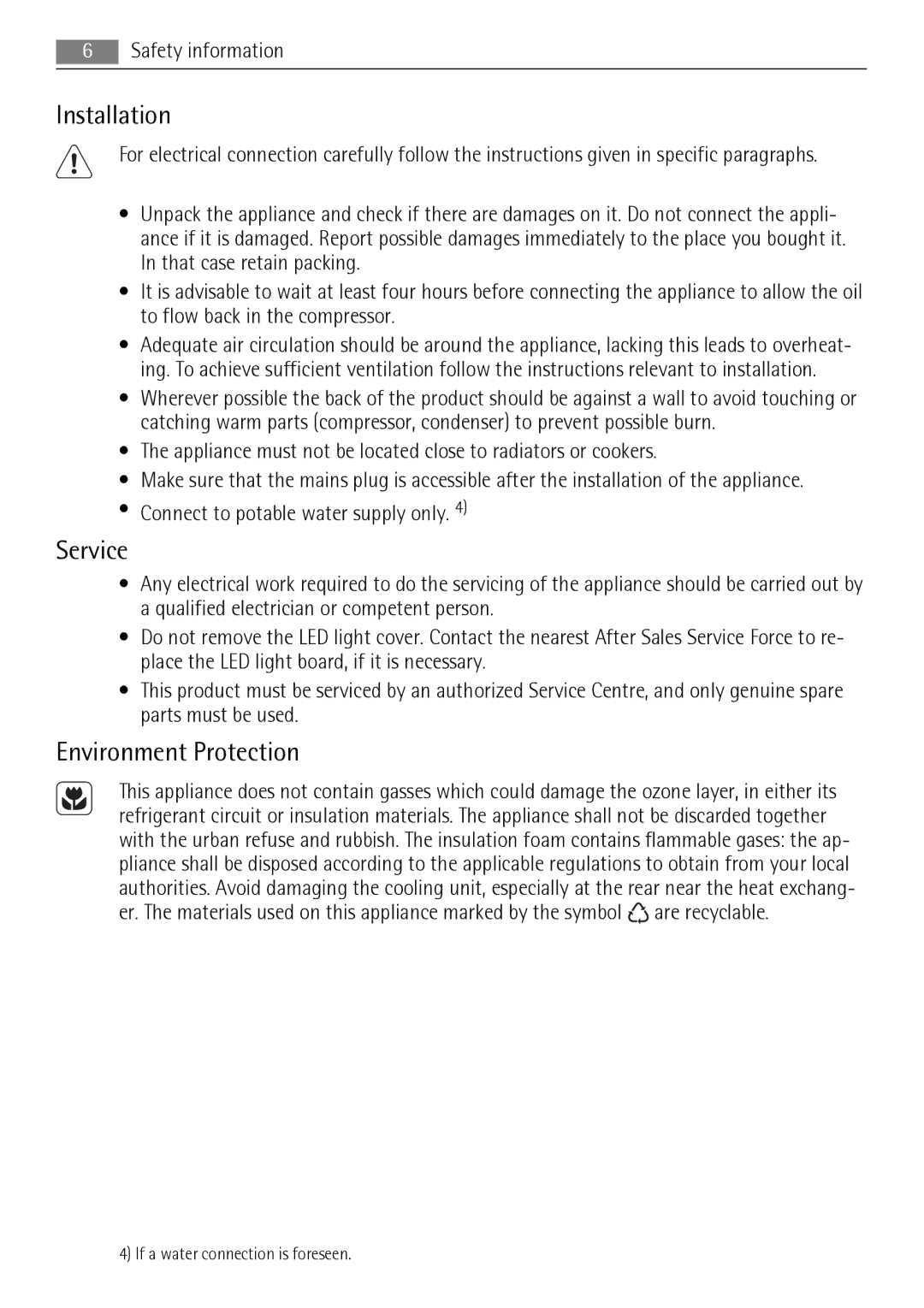 AEG S83200CMW0 user manual Installation, Service, Environment Protection 