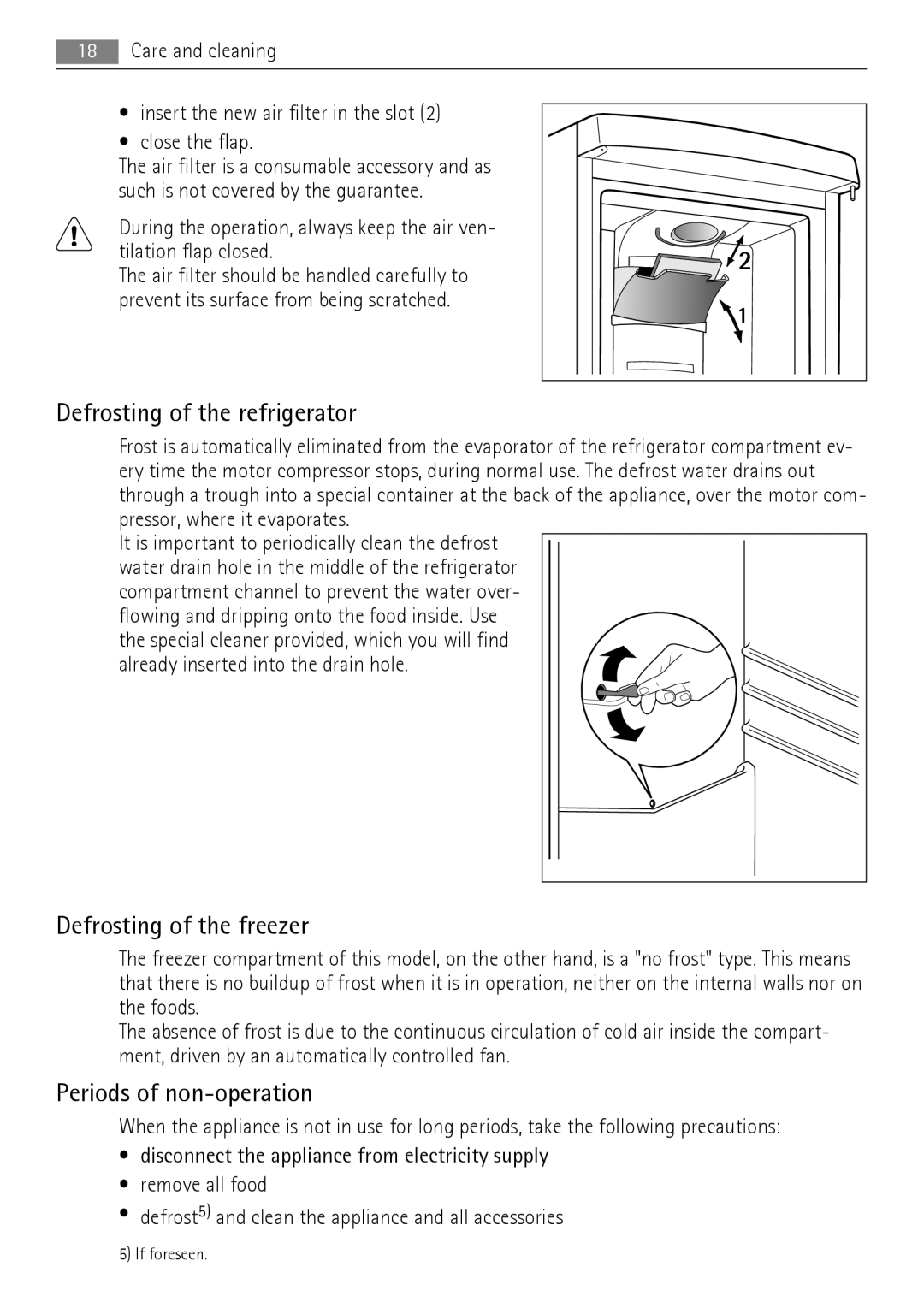 AEG S94400CTX0 manual Defrosting of the refrigerator, Defrosting of the freezer, Periods of non-operation 