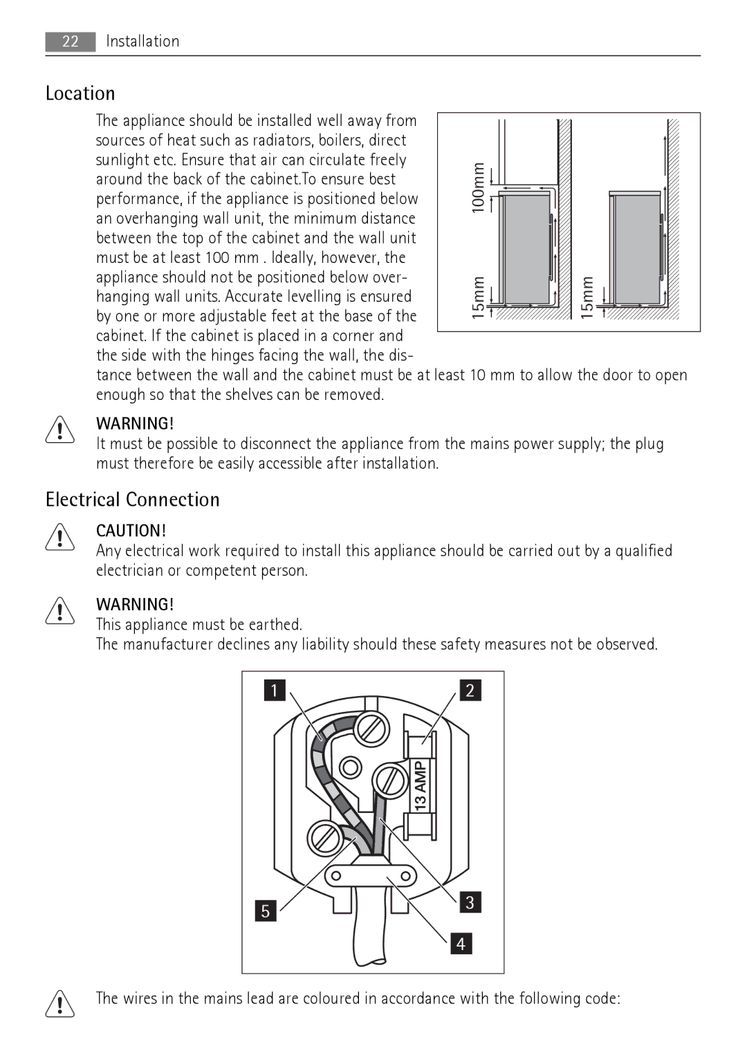 AEG S94400CTX0 manual Location, Electrical Connection 