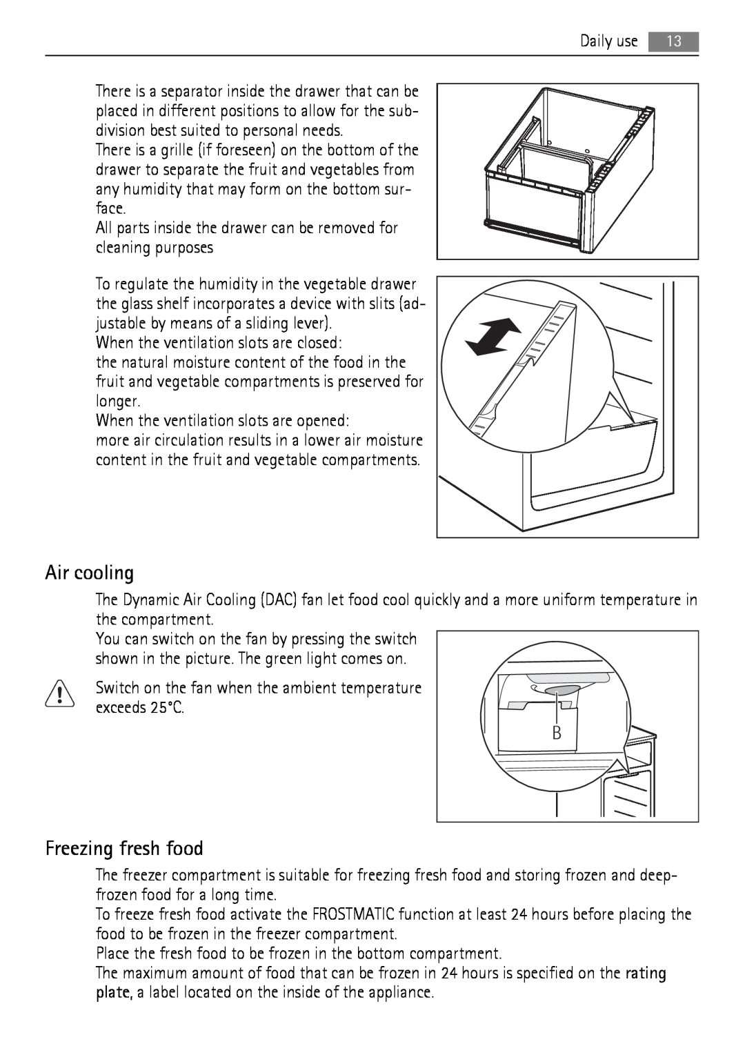 AEG S94400CTX0 manual Air cooling, Freezing fresh food 